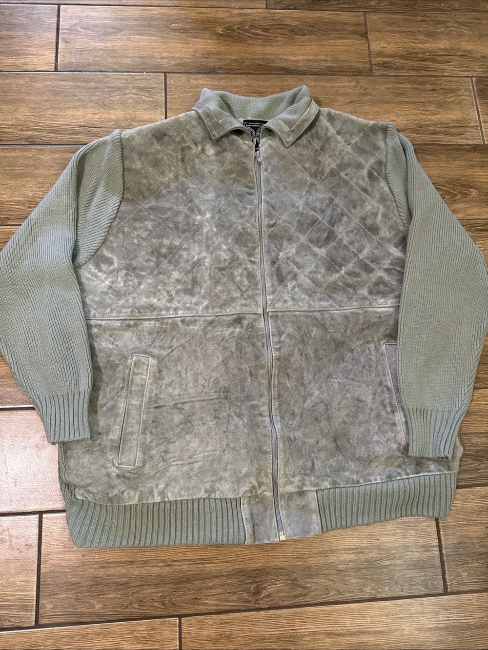 Haband  Leather Jacket Men's Size 3XL Green ROCKABILLY Knit Sweater Coat